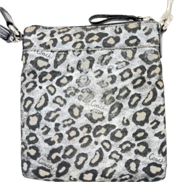 Coach Ocelot Leopard Print Crossbody Bag with Compact Wallet Black/Silver Fabric - Picture 6 of 17
